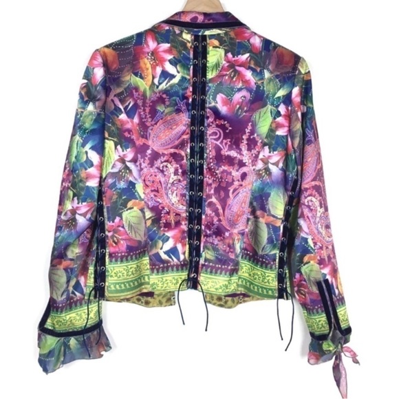 BOHO CHIC Jacket Ruffle Abstract Lace Up Rocker Western Rodeo Velour Size 12 - Picture 3 of 9